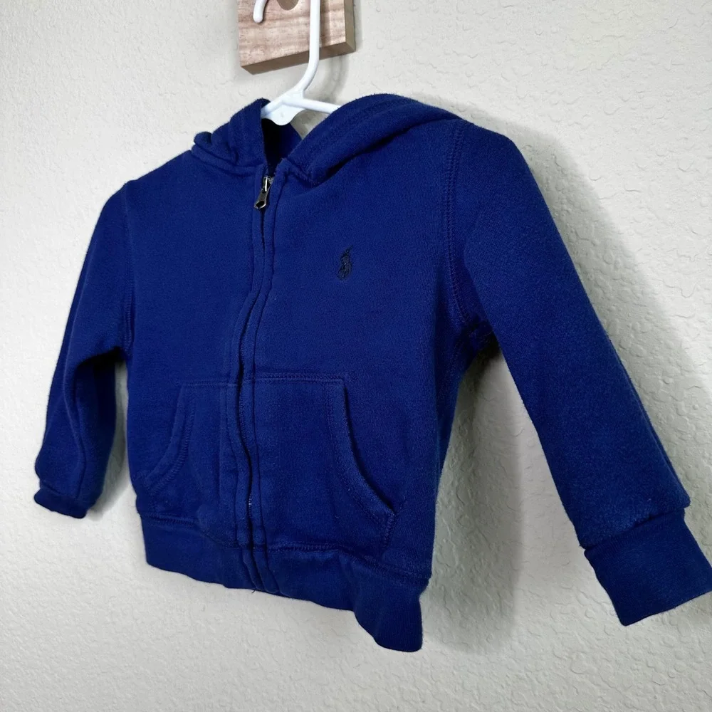 Ralph Lauren Boys Royal Blue Full Zip Hoodie Pony Logo 12M